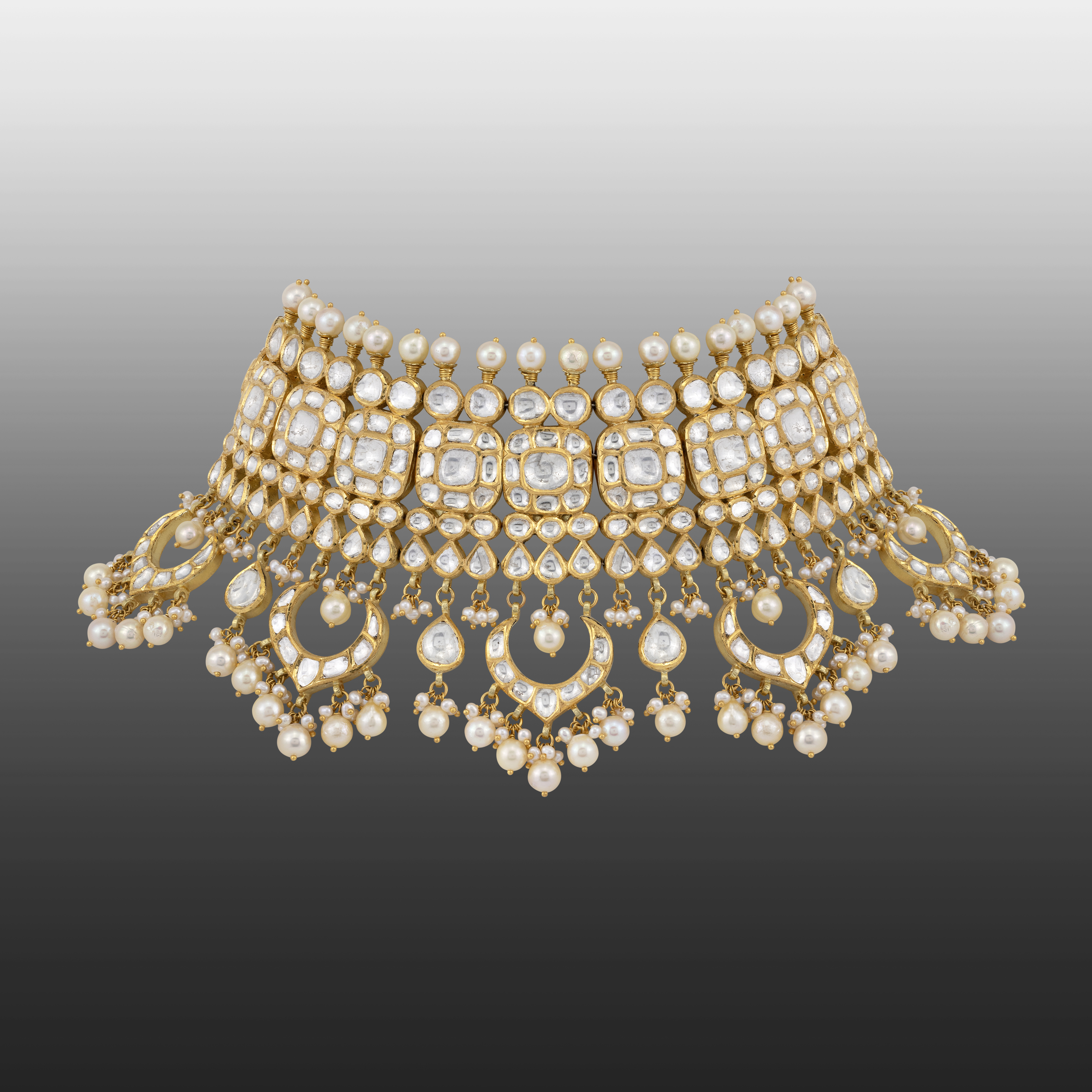 Regal Polki and Pearl Choker Necklace
